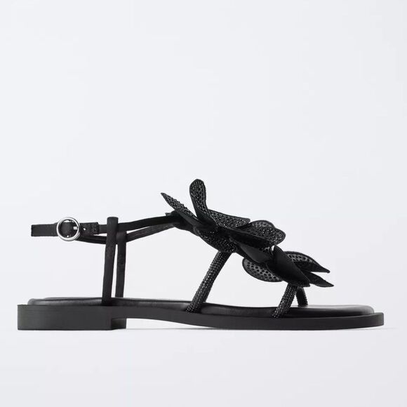 ZARA MAXI FLOWER RHINESTONE SANDALS - Picture 4 of 8
